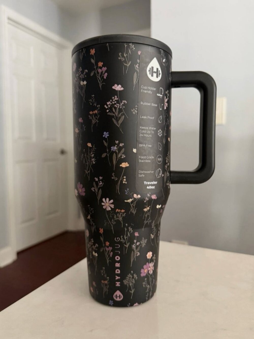 HydroJug Traveler 40 oz Floral Limited Edition Black